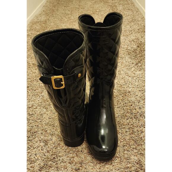 Hunter Adjustable Quilted Slim Fit Tall Rain Boots Glossy Black Size 9 - Picture 3 of 6